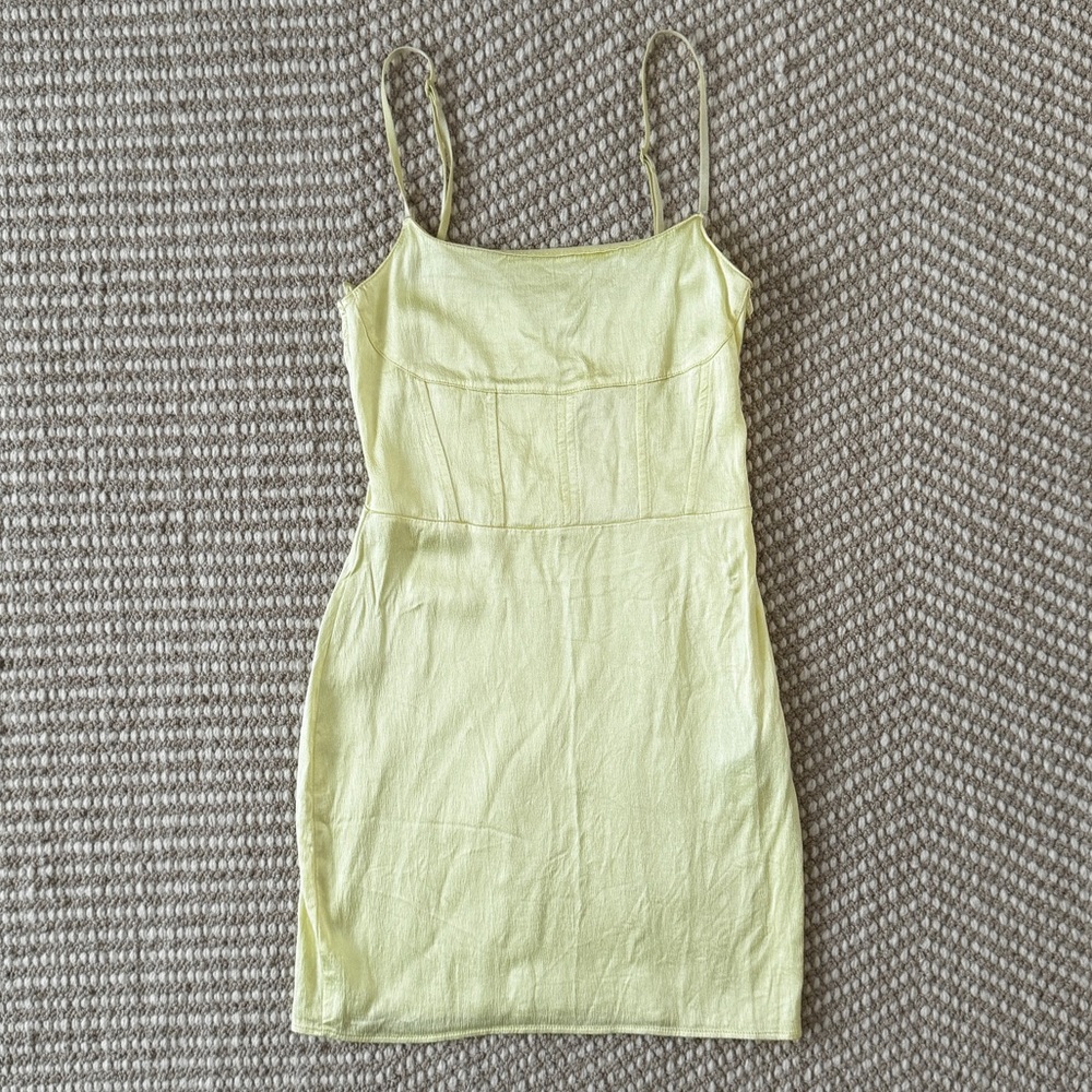 Zara Yellow Satin Corset Mini Dress
